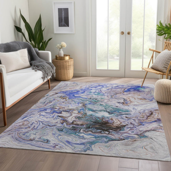 Homeroots 3' Abstract Washable Indoor Outdoor Area Rug In Beige Blue And Taupe - Durable & Stylish Design 9' X 12' Polyester 577954