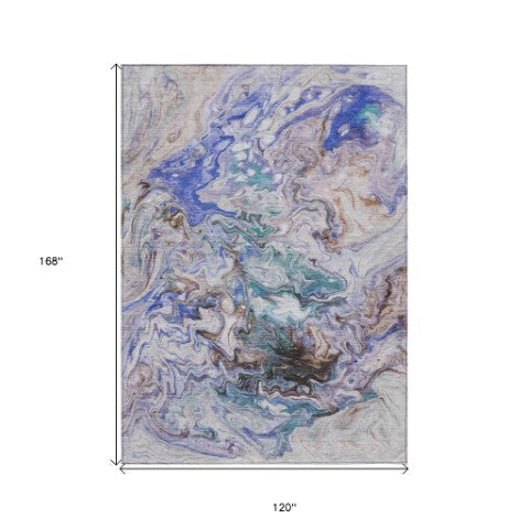 Homeroots 3' Abstract Washable Indoor Outdoor Area Rug In Beige Blue And Taupe - Durable & Stylish Design 10' X 14' Polyester 577955