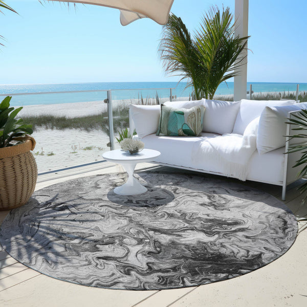Homeroots 3' Abstract Washable Indoor Outdoor Area Rug In Beige Blue And Taupe - Durable & Stylish Design 8' Round Polyester 577958