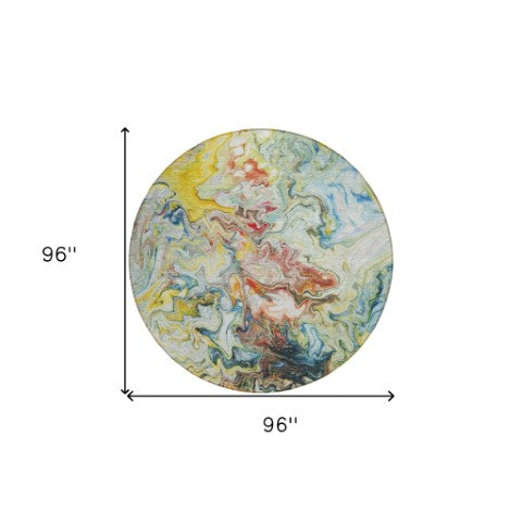 Homeroots 3' Abstract Washable Indoor Outdoor Area Rug In Beige Blue And Taupe - Durable & Stylish Design 8' Round Polyester 577964