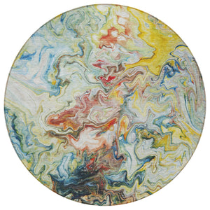 Homeroots 3' Abstract Washable Indoor Outdoor Area Rug In Beige Blue And Taupe - Durable & Stylish Design 8' Round Polyester 577964