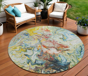 Homeroots 3' Abstract Washable Indoor Outdoor Area Rug In Beige Blue And Taupe - Durable & Stylish Design 8' Round Polyester 577964