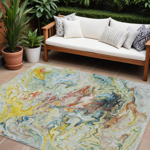 Homeroots 3' Abstract Washable Indoor Outdoor Area Rug In Beige Blue And Taupe - Durable & Stylish Design 9' X 12' Polyester 577966