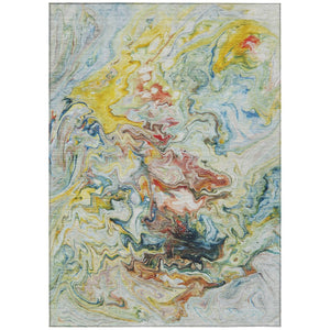 HomeRoots 9' Modern Abstract Washable Area Rug in Soft Ivory with Blue and Yellow for Indoor and Outdoor Use 9' X 12' 577966
