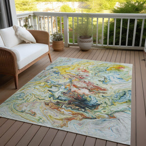 Homeroots 3' Abstract Washable Indoor Outdoor Area Rug In Beige Blue And Taupe - Durable & Stylish Design 10' X 14' Polyester 577967