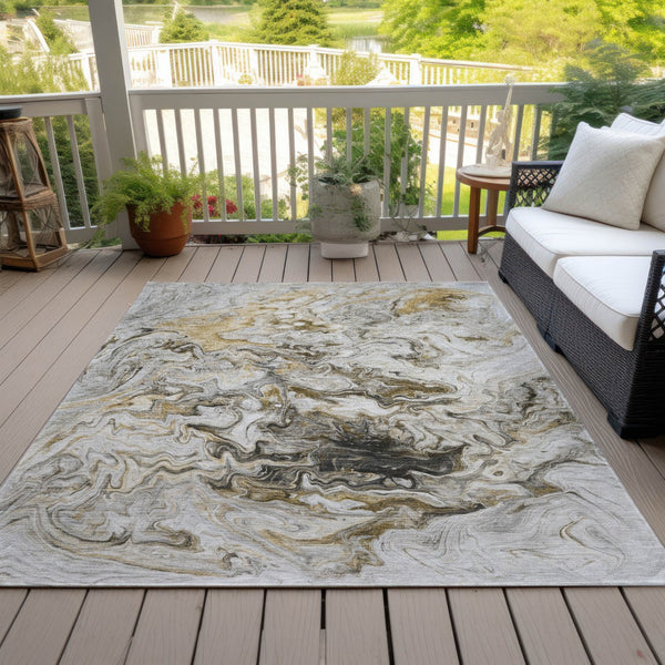 Homeroots 3' Abstract Washable Indoor Outdoor Area Rug In Beige Blue And Taupe - Durable & Stylish Design 5' X 8' Polyester 577969