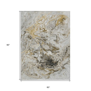 Homeroots 3' Abstract Washable Indoor Outdoor Area Rug In Beige Blue And Taupe - Durable & Stylish Design 5' X 8' Polyester 577969