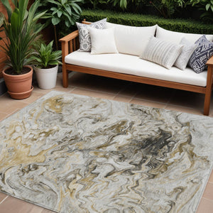 Homeroots 3' Abstract Washable Indoor Outdoor Area Rug In Beige Blue And Taupe - Durable & Stylish Design 8' X 10' Polyester 577971