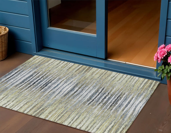 Homeroots 3' Beige Tan And Taupe Striped Washable Area Rug - Stylish Indoor Outdoor Décor For Any Space 3' X 5' Polyester 577974