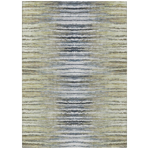 HomeRoots 5' Durable Beige Tan and Taupe Striped Washable Area Rug for Indoor and Outdoor Spaces, Easy Care 5' X 8' 577975