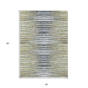 Homeroots 3' Beige Tan And Taupe Striped Washable Area Rug - Stylish Indoor Outdoor Décor For Any Space 5' X 8' Polyester 577975