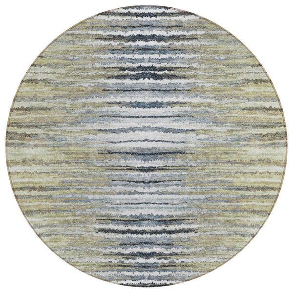 HomeRoots 5' Durable Beige Tan and Taupe Striped Washable Area Rug for Indoor and Outdoor Spaces, Easy Care 8' Round 577976