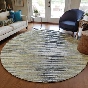 Homeroots 3' Beige Tan And Taupe Striped Washable Area Rug - Stylish Indoor Outdoor Décor For Any Space 8' Round Polyester 577976