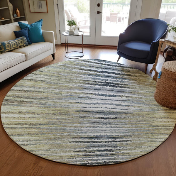 Homeroots 3' Beige Tan And Taupe Striped Washable Area Rug - Stylish Indoor Outdoor Décor For Any Space 8' Round Polyester 577976