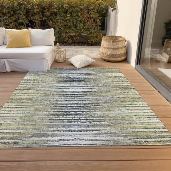 Homeroots 3' Beige Tan And Taupe Striped Washable Area Rug - Stylish Indoor Outdoor Décor For Any Space 8' X 10' Polyester 577977