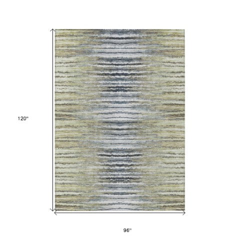 Homeroots 3' Beige Tan And Taupe Striped Washable Area Rug - Stylish Indoor Outdoor Décor For Any Space 8' X 10' Polyester 577977