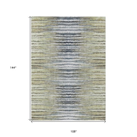 Homeroots 3' Beige Tan And Taupe Striped Washable Area Rug - Stylish Indoor Outdoor Décor For Any Space 9' X 12' Polyester 577978