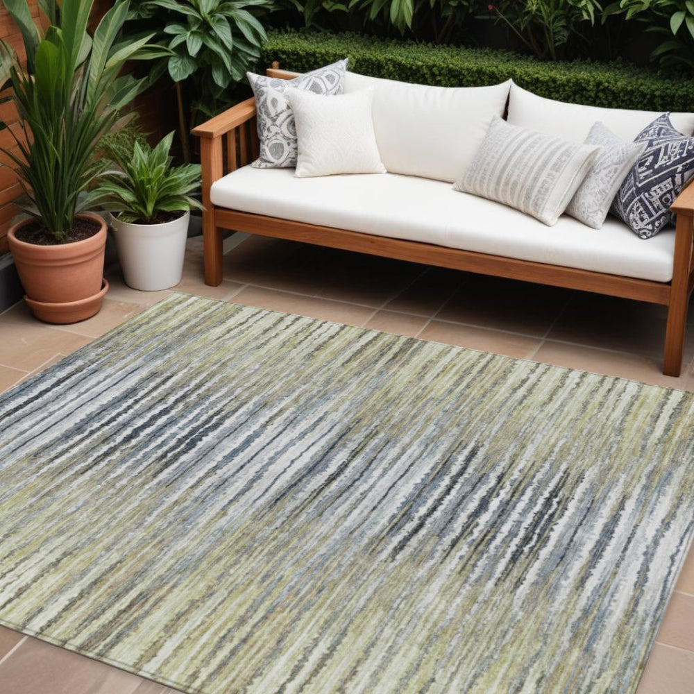 HomeRoots 5' Durable Beige Tan and Taupe Striped Washable Area Rug for Indoor and Outdoor Spaces, Easy Care 10' X 14' 577979