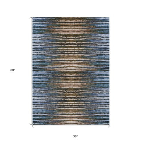 Homeroots 3' Beige Tan And Taupe Striped Washable Area Rug - Stylish Indoor Outdoor Décor For Any Space 3' X 5' Polyester 577980