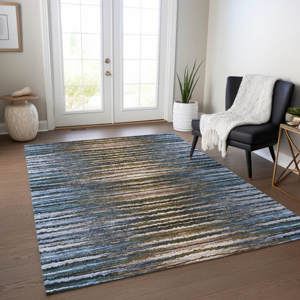 Homeroots 3' Beige Tan And Taupe Striped Washable Area Rug - Stylish Indoor Outdoor Décor For Any Space 3' X 5' Polyester 577980