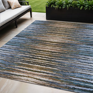 Homeroots 3' Beige Tan And Taupe Striped Washable Area Rug - Stylish Indoor Outdoor Décor For Any Space 5' X 8' Polyester 577981