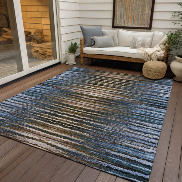 Homeroots 3' Beige Tan And Taupe Striped Washable Area Rug - Stylish Indoor Outdoor Décor For Any Space 5' X 8' Polyester 577981
