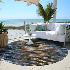 Homeroots 3' Beige Tan And Taupe Striped Washable Area Rug - Stylish Indoor Outdoor Décor For Any Space 8' Round Polyester 577982