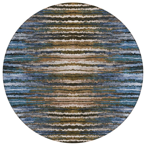 HomeRoots 5' Coastal Striped Washable Area Rug for Indoor & Outdoor Spaces - Durable & Easy-Care Design 8' Round 577982
