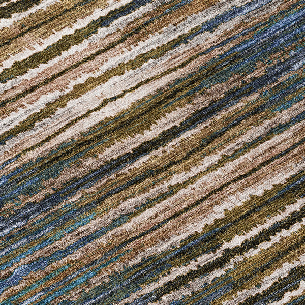 Homeroots 3' Beige Tan And Taupe Striped Washable Area Rug - Stylish Indoor Outdoor Décor For Any Space 8' Round Polyester 577982