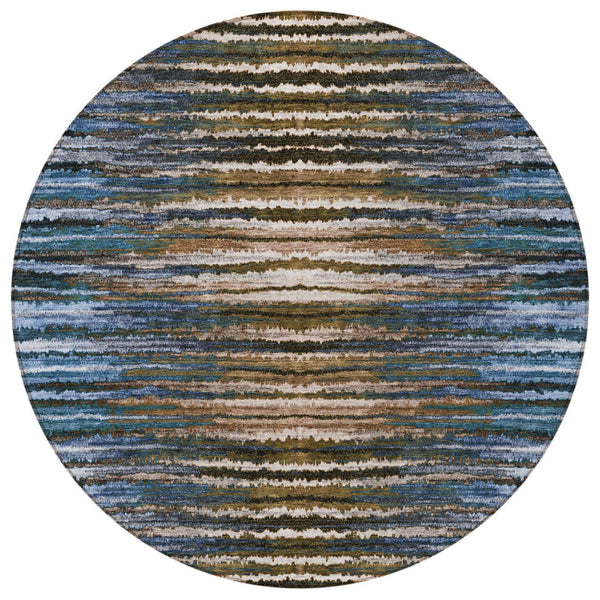 Homeroots 3' Beige Tan And Taupe Striped Washable Area Rug - Stylish Indoor Outdoor Décor For Any Space 8' Round Polyester 577982