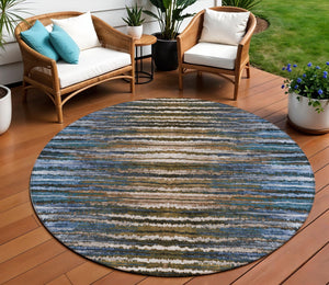 Homeroots 3' Beige Tan And Taupe Striped Washable Area Rug - Stylish Indoor Outdoor Décor For Any Space 8' Round Polyester 577982