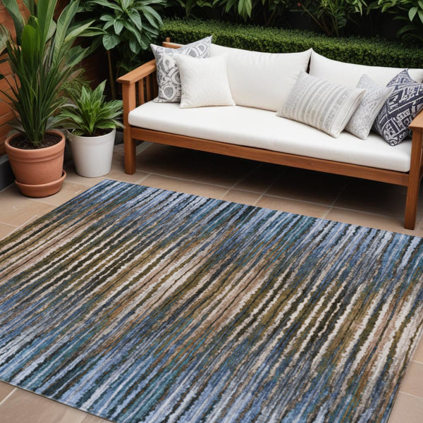 Homeroots 3' Beige Tan And Taupe Striped Washable Area Rug - Stylish Indoor Outdoor Décor For Any Space 9' X 12' Polyester 577984