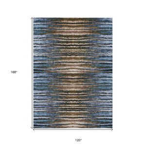 Homeroots 3' Beige Tan And Taupe Striped Washable Area Rug - Stylish Indoor Outdoor Décor For Any Space 10' X 14' Polyester 577985