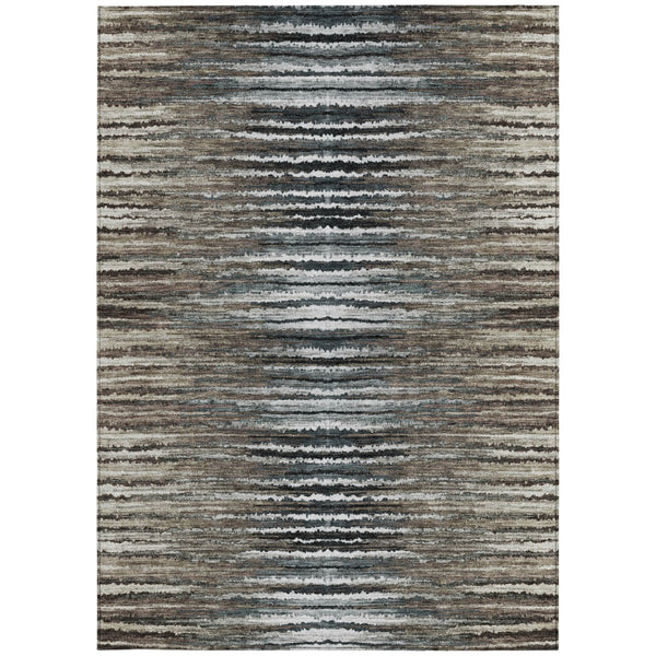 Homeroots 3' Beige Tan And Taupe Striped Washable Area Rug - Stylish Indoor Outdoor Décor For Any Space 5' X 8' Polyester 577987