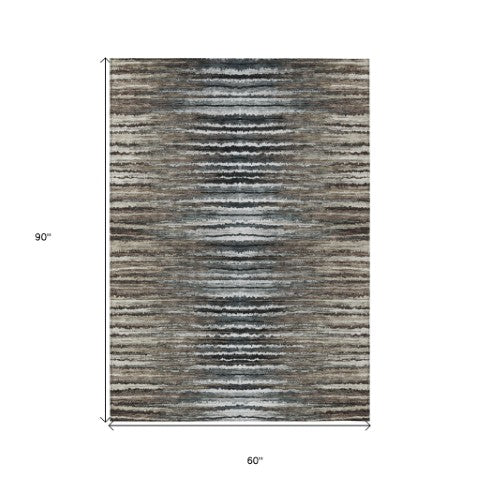 Homeroots 3' Beige Tan And Taupe Striped Washable Area Rug - Stylish Indoor Outdoor Décor For Any Space 5' X 8' Polyester 577987