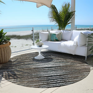 Homeroots 3' Beige Tan And Taupe Striped Washable Area Rug - Stylish Indoor Outdoor Décor For Any Space 8' Round Polyester 577988