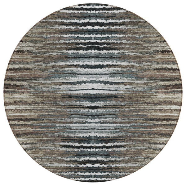 HomeRoots 5' Striped Washable Indoor Outdoor Area Rug - Durable, Stain-Resistant Design for High-Traffic Spaces 8' Round 577988
