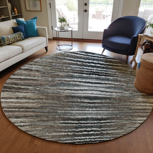 Homeroots 3' Beige Tan And Taupe Striped Washable Area Rug - Stylish Indoor Outdoor Décor For Any Space 8' Round Polyester 577988