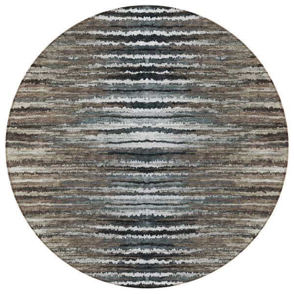 Homeroots 3' Beige Tan And Taupe Striped Washable Area Rug - Stylish Indoor Outdoor Décor For Any Space 8' Round Polyester 577988
