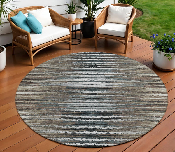 Homeroots 3' Beige Tan And Taupe Striped Washable Area Rug - Stylish Indoor Outdoor Décor For Any Space 8' Round Polyester 577988