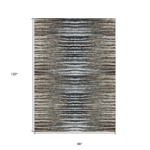 Homeroots 3' Beige Tan And Taupe Striped Washable Area Rug - Stylish Indoor Outdoor Décor For Any Space 8' X 10' Polyester 577989