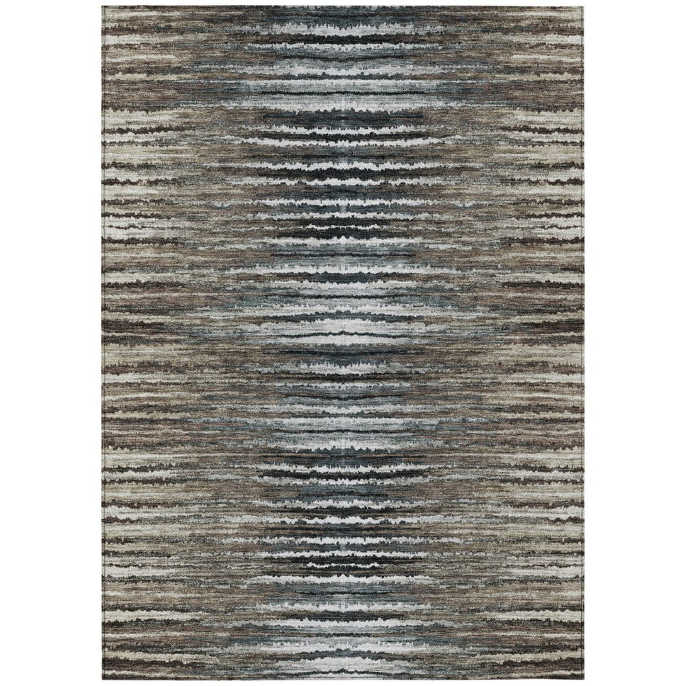HomeRoots 9' Stylish Brown Taupe and Chocolate Striped Washable Area Rug for Indoor and Outdoor Spaces 9' X 12' 577990