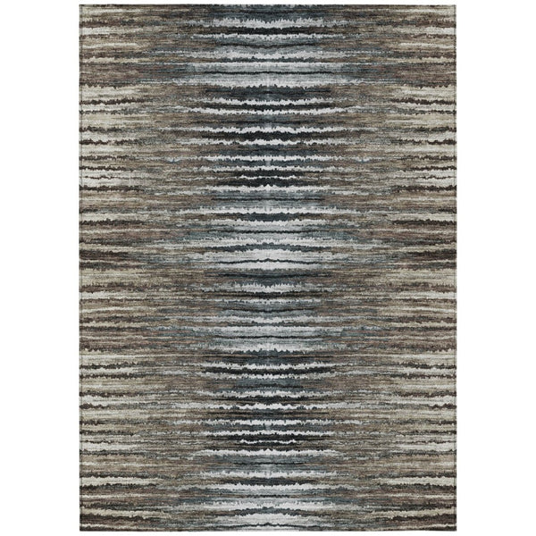 HomeRoots 9' Stylish Brown Taupe and Chocolate Striped Washable Area Rug for Indoor and Outdoor Spaces 9' X 12' 577990