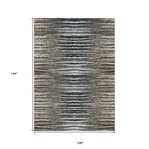 Homeroots 3' Beige Tan And Taupe Striped Washable Area Rug - Stylish Indoor Outdoor Décor For Any Space 9' X 12' Polyester 577990