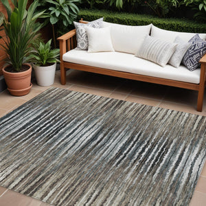Homeroots 3' Beige Tan And Taupe Striped Washable Area Rug - Stylish Indoor Outdoor Décor For Any Space 10' X 14' Polyester 577991