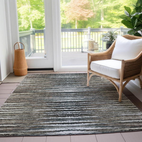 Homeroots 3' Beige Tan And Taupe Striped Washable Area Rug - Stylish Indoor Outdoor Décor For Any Space 10' X 14' Polyester 577991