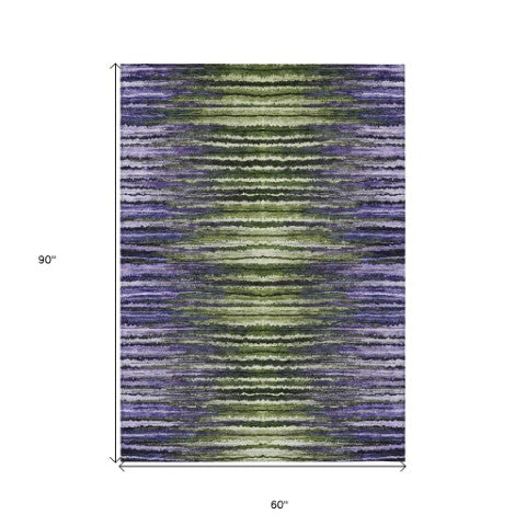 Homeroots 3' Beige Tan And Taupe Striped Washable Area Rug - Stylish Indoor Outdoor Décor For Any Space 5' X 8' Polyester 577993