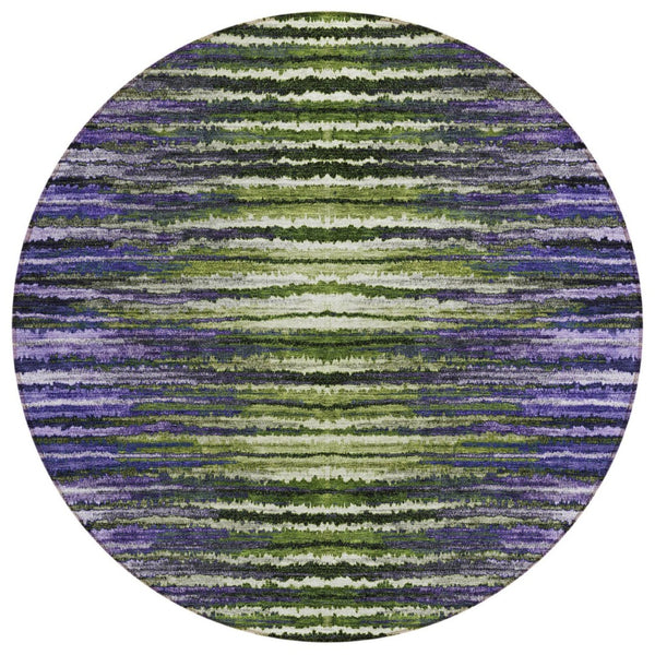 HomeRoots 5' Stylish Purple Lilac and Lavender Striped Indoor Outdoor Area Rug – Durable, Washable, Versatile Design 8' Round 577994