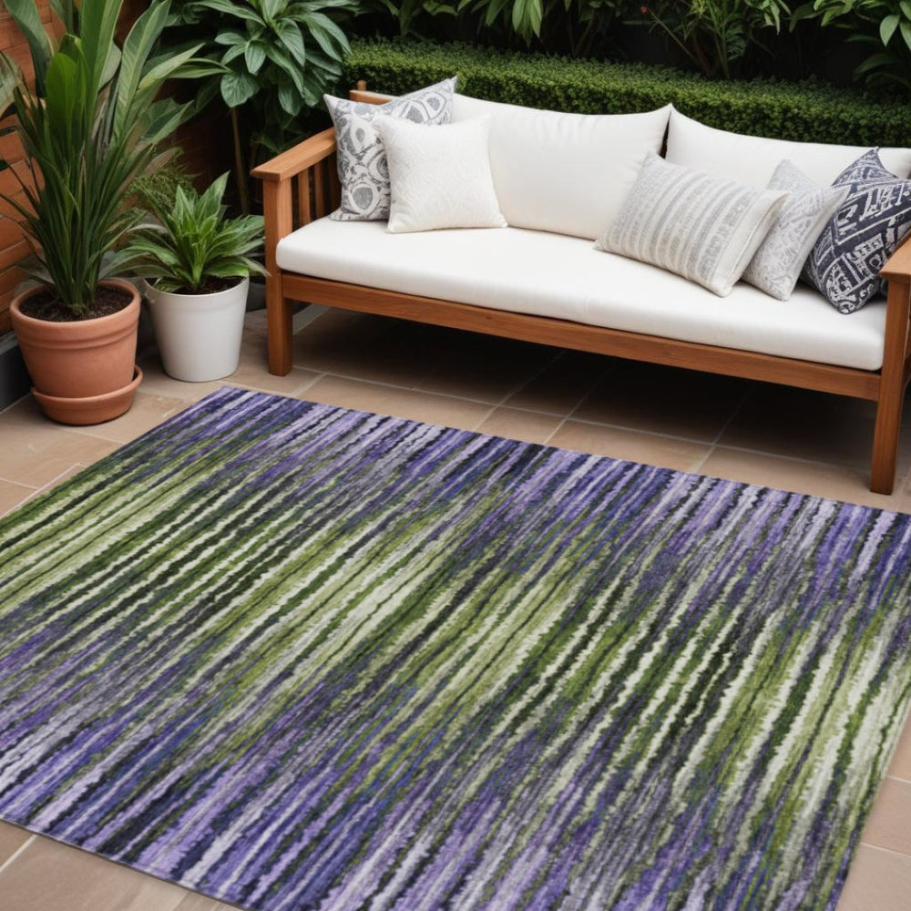 HomeRoots 5' Stylish Purple Lilac and Lavender Striped Indoor Outdoor Area Rug – Durable, Washable, Versatile Design 10' X 14' 577997