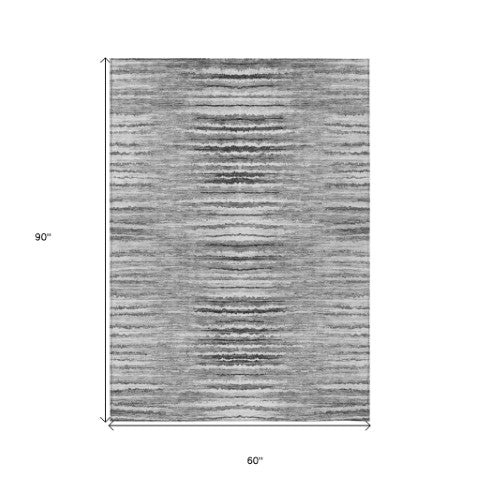 Homeroots 3' Beige Tan And Taupe Striped Washable Area Rug - Stylish Indoor Outdoor Décor For Any Space 5' X 8' Polyester 577999